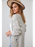 Langer Damen-Cardigan mit dekorativen Löchern, grau 0572 – Online-Shop – Boutique